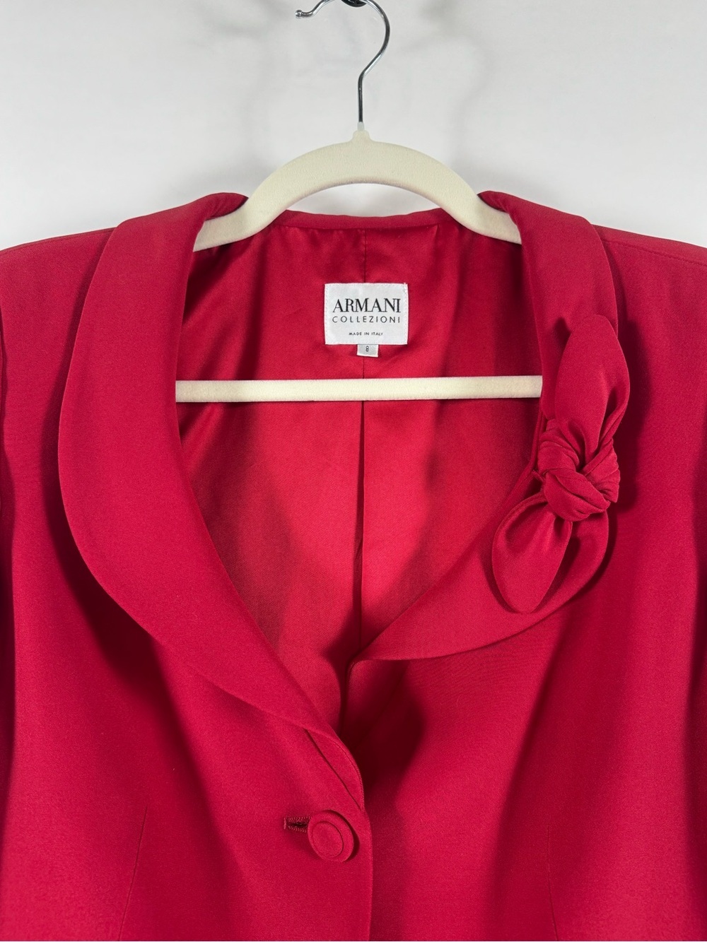 Armani Collezioni Women's Red Tailored Button Blazer Jacket Size 8 Silk Office - Picture 3 of 13